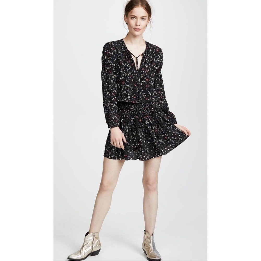 ANINE BING STARRY MINI SILK LONG SLEEVE DRESS